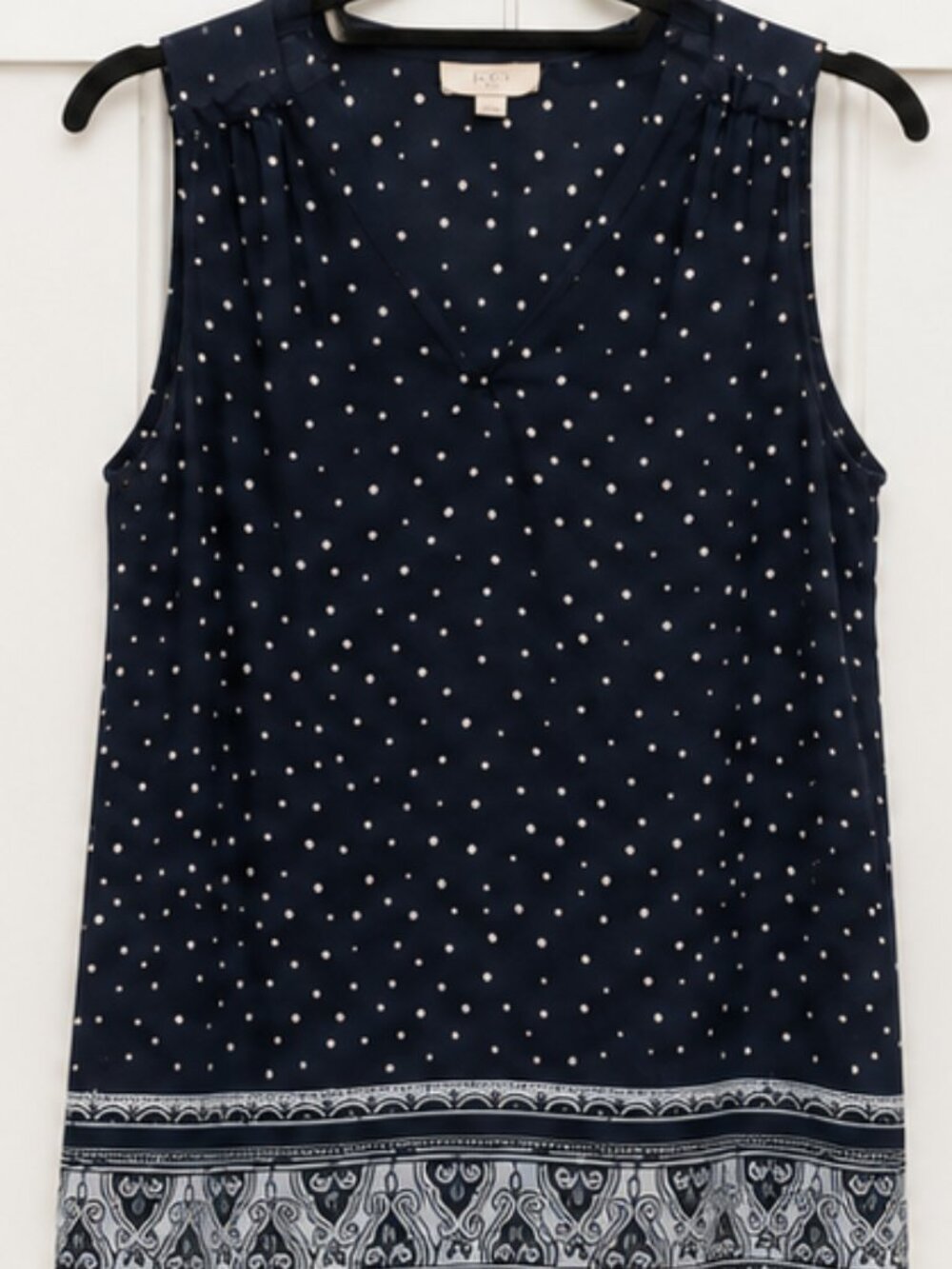 LOFT Navy Polka Dot Sleeveless Blouse Size Small Flowy Minimalist Tank Top